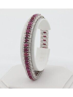 Sterling Silver 12.5 carat Natural Ruby Bracelet Tennis Bracelet 8" inch
